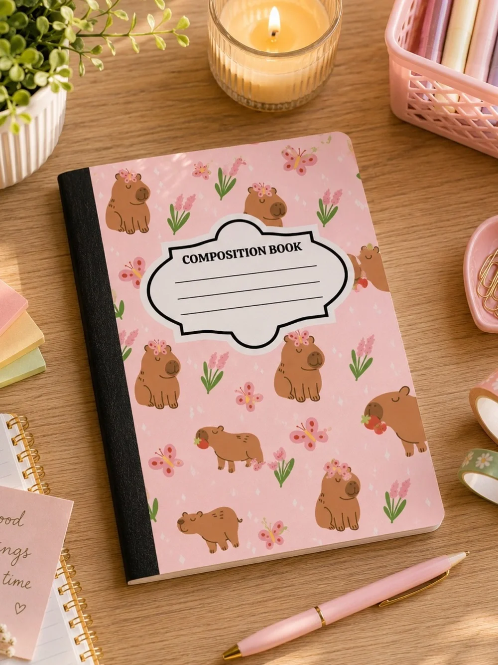 Pink Capybara Custom Composition Book